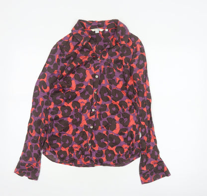 Boden Women's Multicoloured Animal Print Silk Blend Button-Up Shirt UK 10