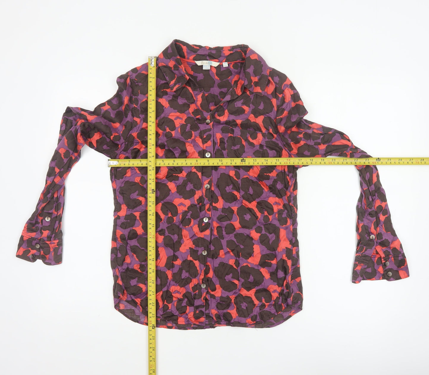 Boden Women's Multicoloured Animal Print Silk Blend Button-Up Shirt UK 10