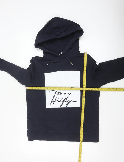 Tommy Hilfiger Women's Navy Pullover Hoodie Size S Cotton Logo Sweatshirt