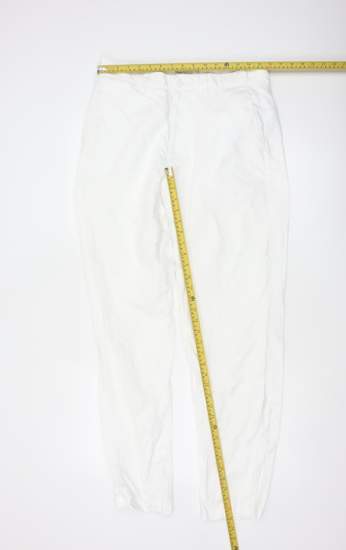 Marks and Spencer Men's White Linen Blend Chino Trousers 32W 33L