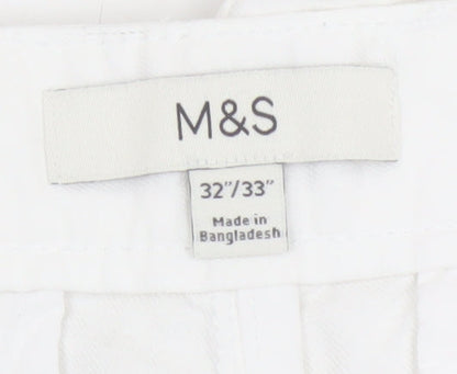 Marks and Spencer Men's White Linen Blend Chino Trousers 32W 33L