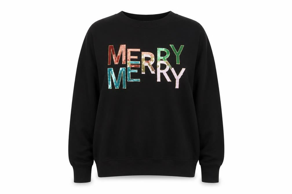 Next Womens Black Merry Sequin Christmas Sweatshirt Size 14