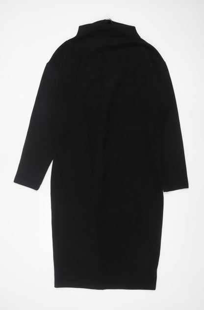 Zara Women Black Size 14 High Neck Long Sleeve Sheath Dress