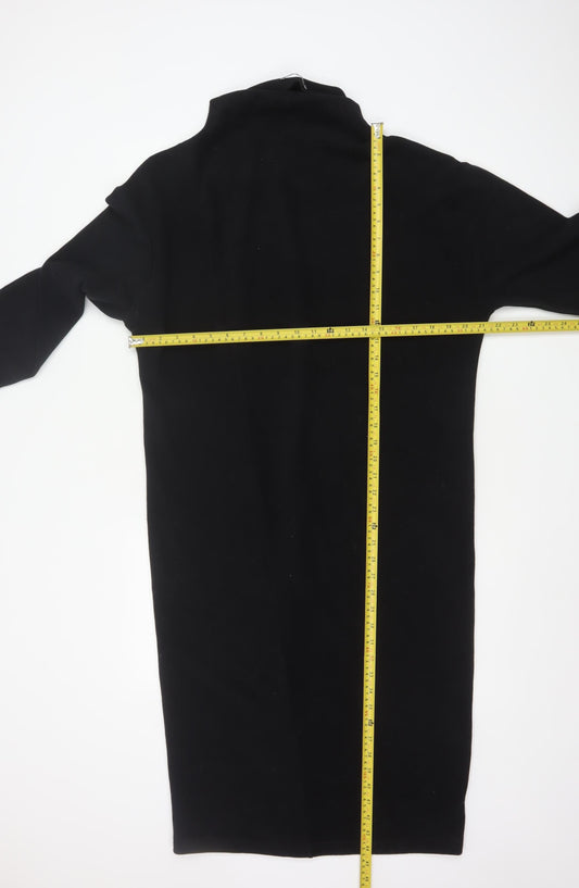 Zara Women Black Size 14 High Neck Long Sleeve Sheath Dress