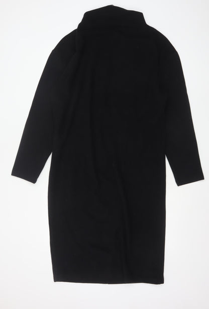 Zara Women Black Size 14 High Neck Long Sleeve Sheath Dress