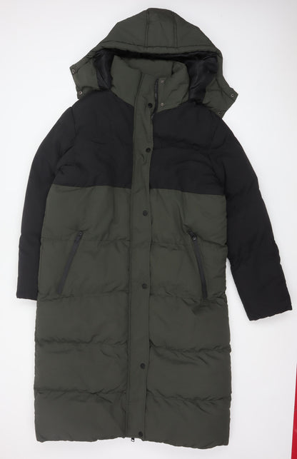 Brave Soul Women's Green Long Puffer Coat Size 12 Hooded