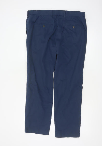 Marks and Spencer Men's Blue Regular Fit Chino Trousers Size 36