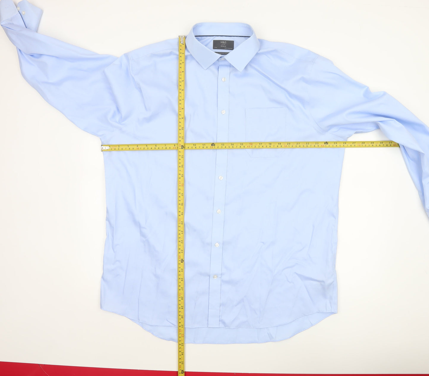 Marks and Spencer Men’s Blue 17.5in Regular Fit Pure Cotton Non-Iron Formal Shirt