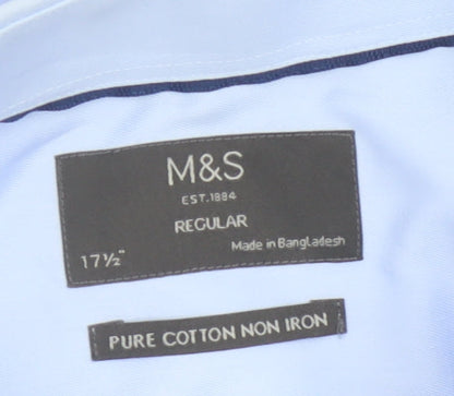 Marks and Spencer Men’s Blue 17.5in Regular Fit Pure Cotton Non-Iron Formal Shirt