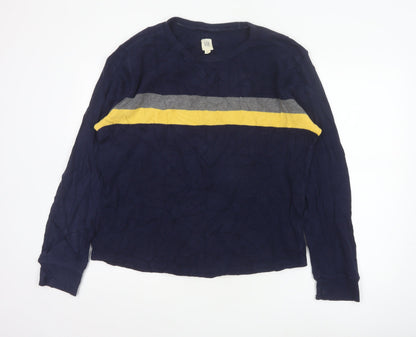 GAP Men's Blue Long Sleeve Colourblock Cotton Top Size L