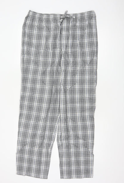 Marks and Spencer Men's Grey Check Cotton Pyjama Pants Size L