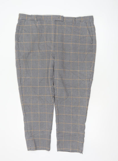 Marks and Spencer Womens Blue Check Chino Trousers Size 20 Short Stretch