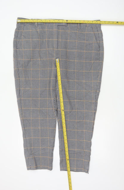 Marks and Spencer Womens Blue Check Chino Trousers Size 20 Short Stretch