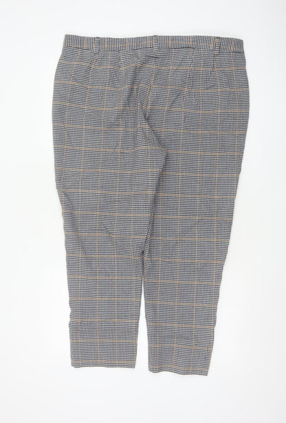 Marks and Spencer Womens Blue Check Chino Trousers Size 20 Short Stretch