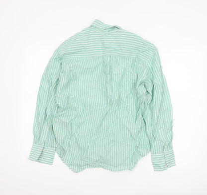 Marks and Spencer Women’s Green Striped Cotton Long Sleeve Button-Up Shirt Size 8
