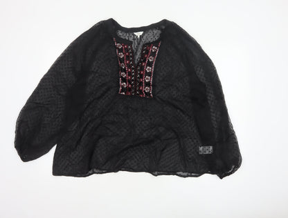Cotton Traders Women’s Black Embroidered Bohemian Chiffon Blouse Size 20