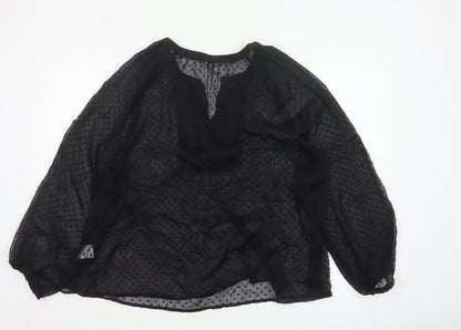 Cotton Traders Women’s Black Embroidered Bohemian Chiffon Blouse Size 20