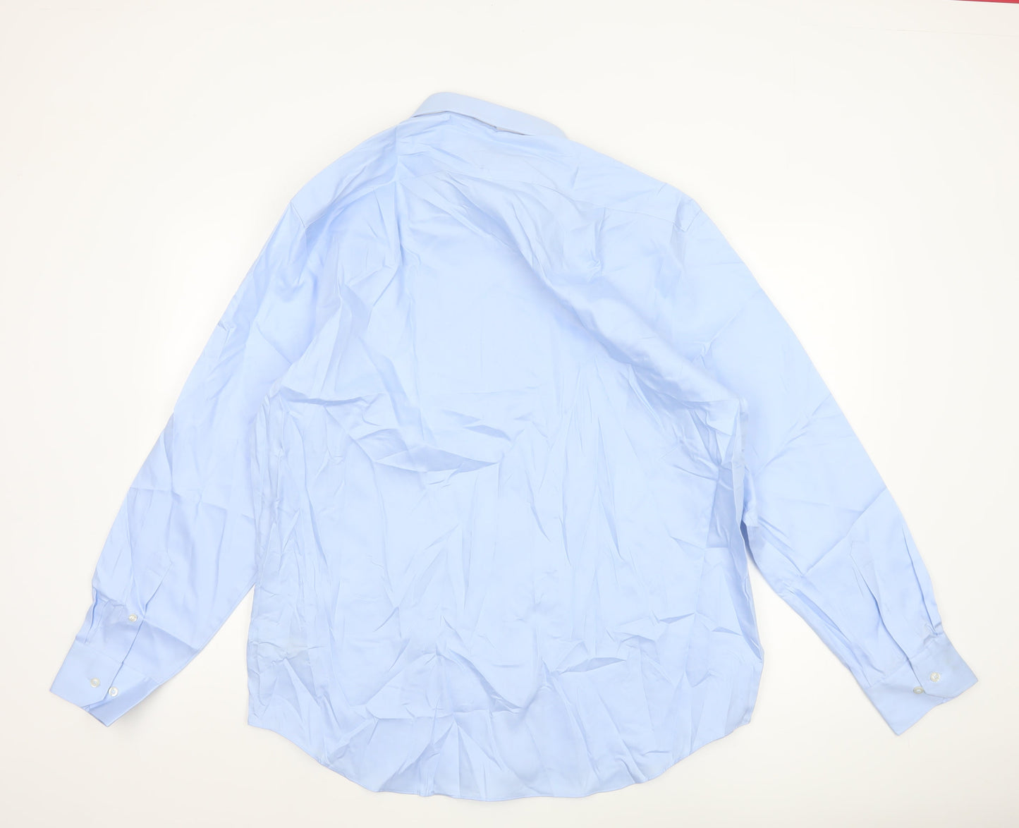 Marks and Spencer Men's Blue 17 Inch Regular Fit Non-Iron Dress Shirt