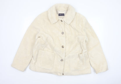 Marks and Spencer Women Beige Faux Fur Button Jacket Size 14