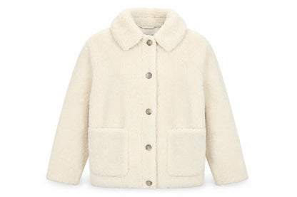 Marks and Spencer Women Beige Faux Fur Button Jacket Size 14