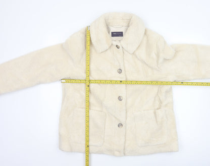 Marks and Spencer Women Beige Faux Fur Button Jacket Size 14