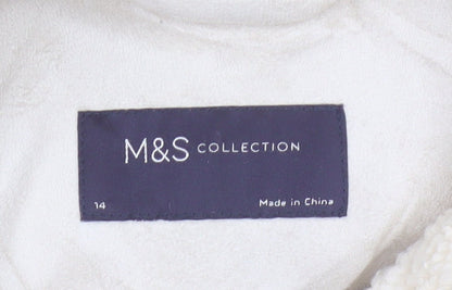 Marks and Spencer Women Beige Faux Fur Button Jacket Size 14