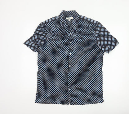 Marks and Spencer Men's Blue Geometric Short Sleeve Button-Up Shirt M