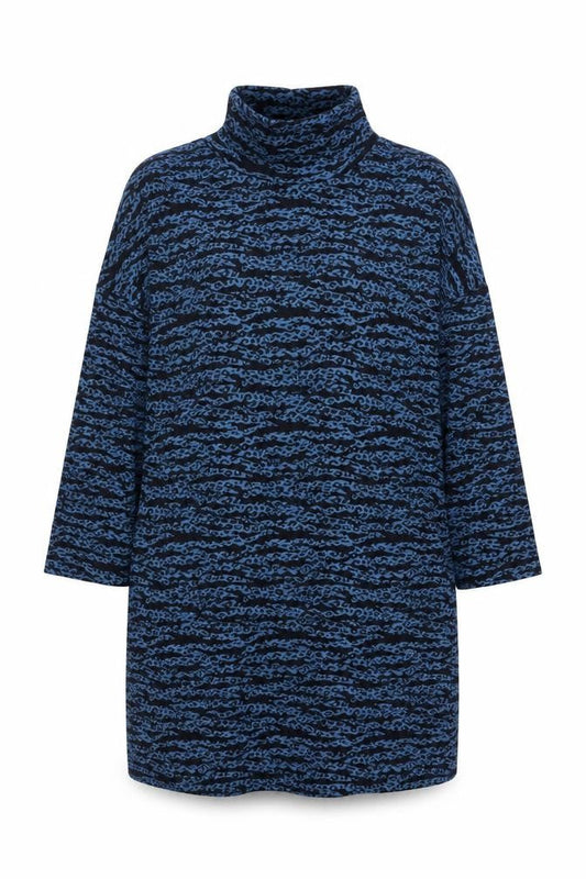 Whistles Women Blue Animal Print Roll Neck Tunic Top Size M