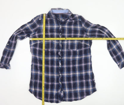 Marks and Spencer Womens Blue Check Cotton Long Sleeve Button-Up Shirt UK 16
