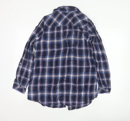 Marks and Spencer Womens Blue Check Cotton Long Sleeve Button-Up Shirt UK 16
