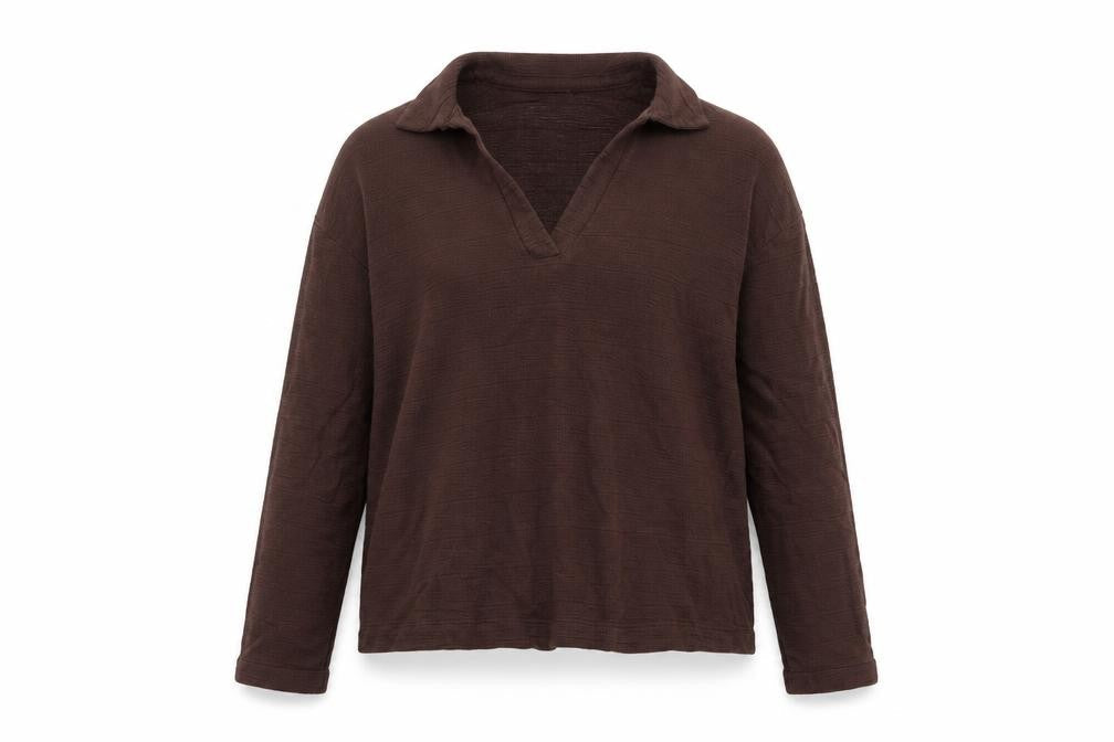 Marks & Spencer Women Brown Cotton Collared Long Sleeve Blouse Size 10