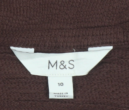 Marks and Spencer Women Brown Cotton Collared Long Sleeve Blouse Size 10