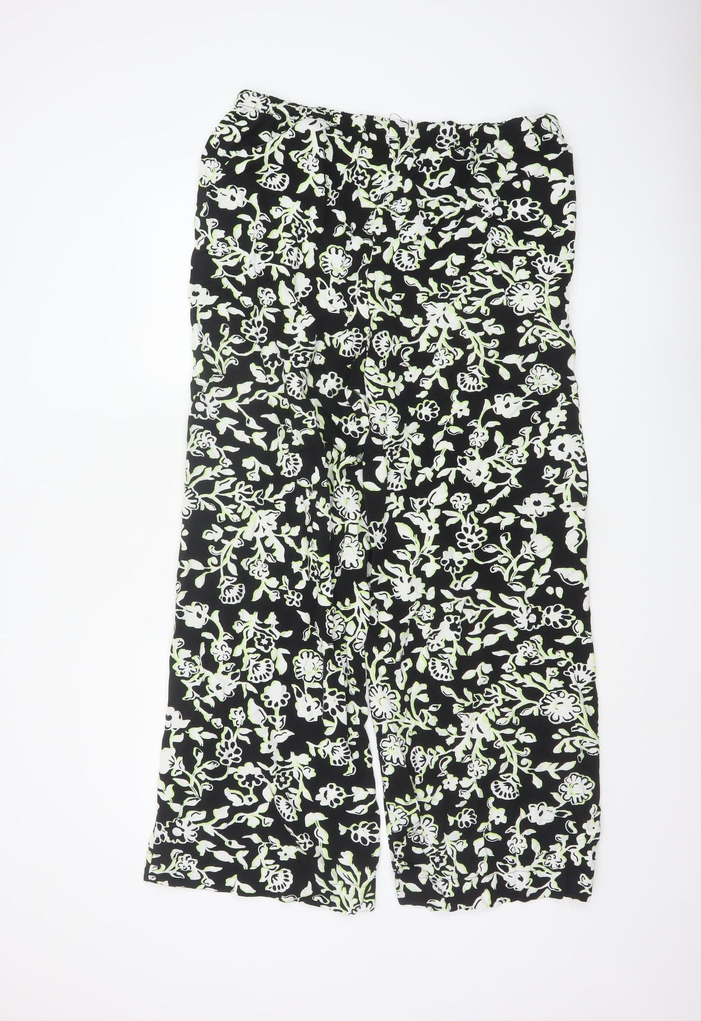 Marks and Spencer Women’s Black Floral Viscose Wide-Leg Trousers Size 16 Long