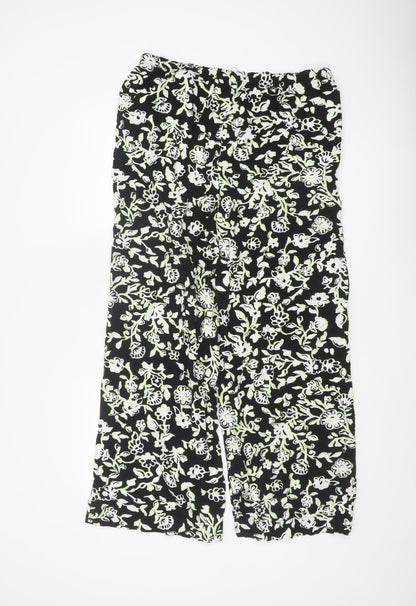 Marks and Spencer Women’s Black Floral Viscose Wide-Leg Trousers Size 16 Long