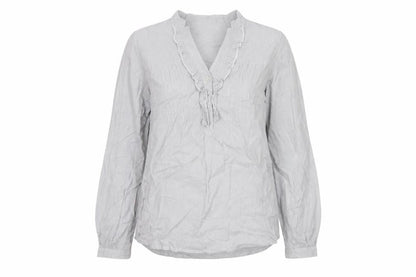 Marks & Spencer Women Grey Striped Ruffle Cotton Tunic Blouse UK 8