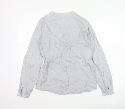 Marks & Spencer Women Grey Striped Ruffle Cotton Tunic Blouse UK 8