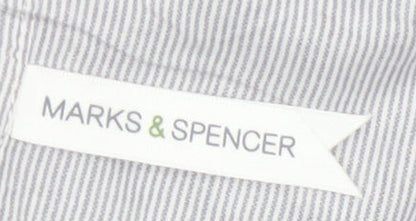 Marks & Spencer Women Grey Striped Ruffle Cotton Tunic Blouse UK 8