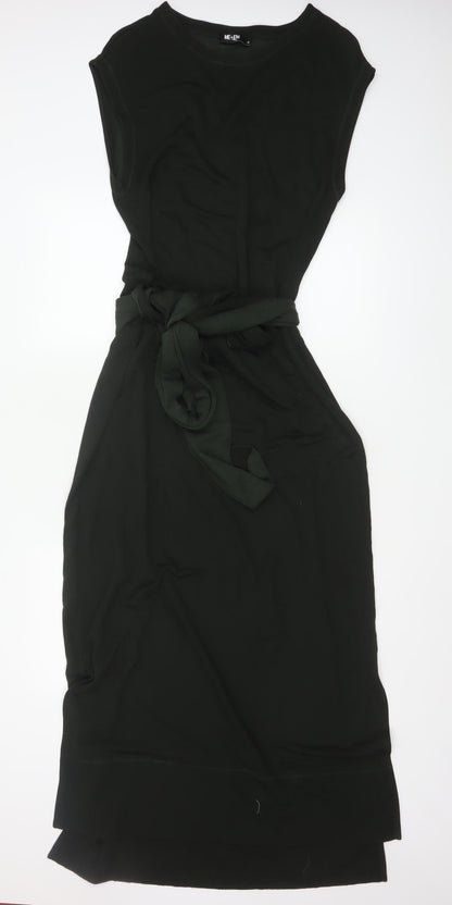 ME+EM Women's Black Midi Shift Belted Sleeveless Dress Size 14