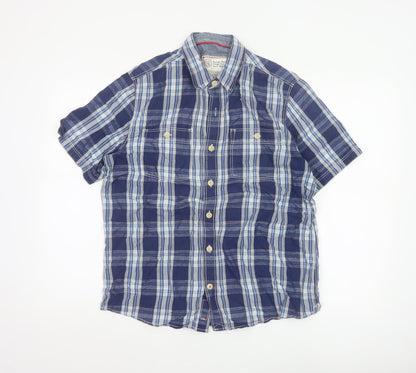 Fat Face Men's Blue Plaid Short Sleeve Button-Up Shirt Size M