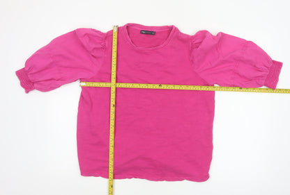 Marks and Spencer Womens Pink Puff Sleeve Cotton T-Shirt Size 14