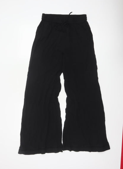 Marks and Spencer Womens Black Wide-Leg Viscose Trousers Size 10 Long