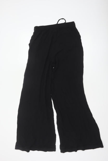 Marks and Spencer Womens Black Wide-Leg Viscose Trousers Size 10 Long