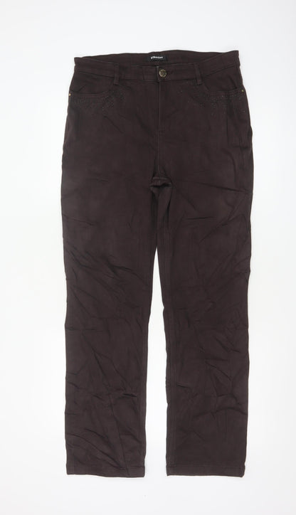 Marks and Spencer Women Brown Size 14 Straight Stretch Trousers