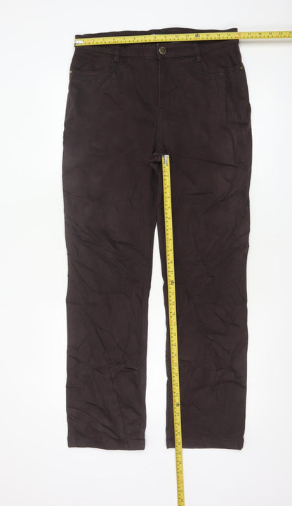 Marks and Spencer Women Brown Size 14 Straight Stretch Trousers