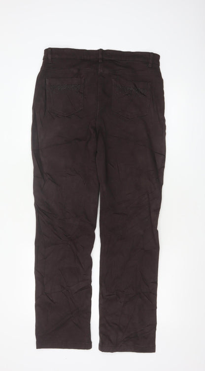 Marks and Spencer Women Brown Size 14 Straight Stretch Trousers