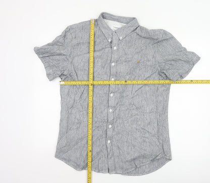 Farah Men's Grey Slim Fit Short Sleeve Button-Up Shirt XL