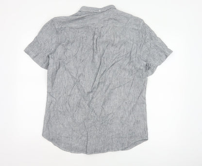 Farah Men's Grey Slim Fit Short Sleeve Button-Up Shirt XL