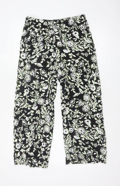 Marks and Spencer Women's Black Floral Cropped Viscose Trousers Size 12