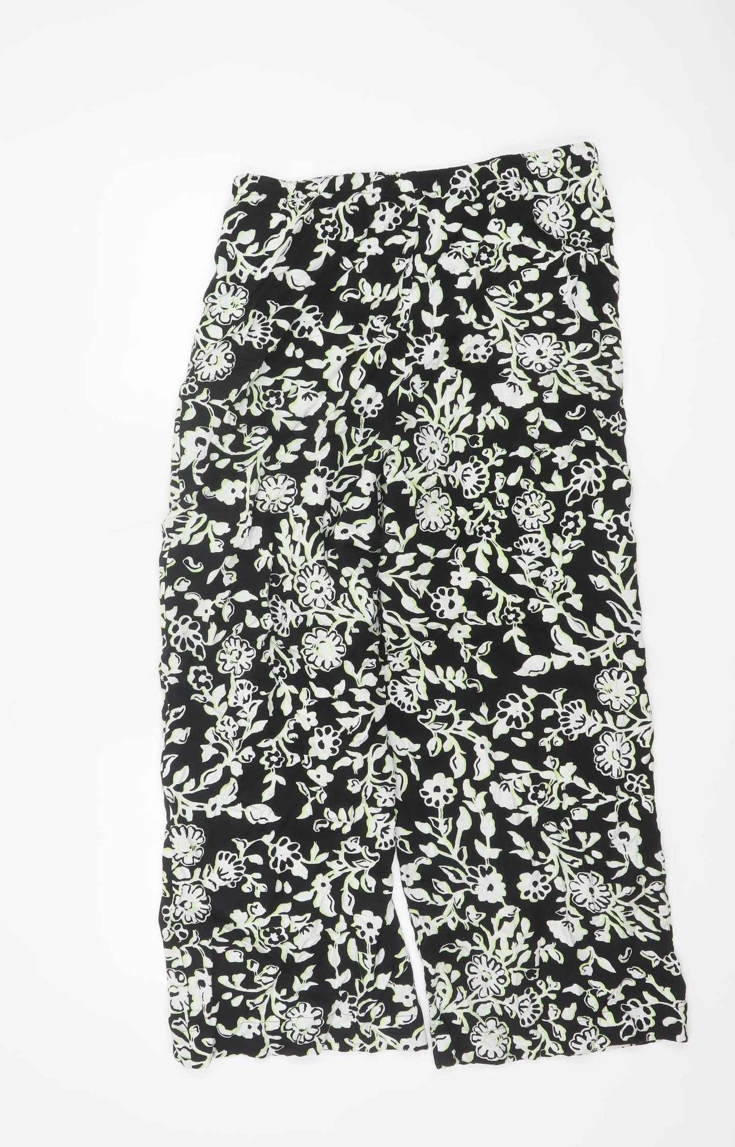 Marks and Spencer Women's Black Floral Cropped Viscose Trousers Size 12