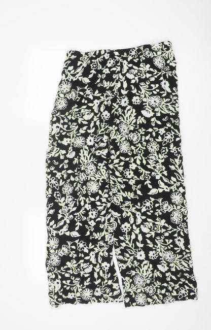 Marks and Spencer Women's Black Floral Cropped Viscose Trousers Size 12